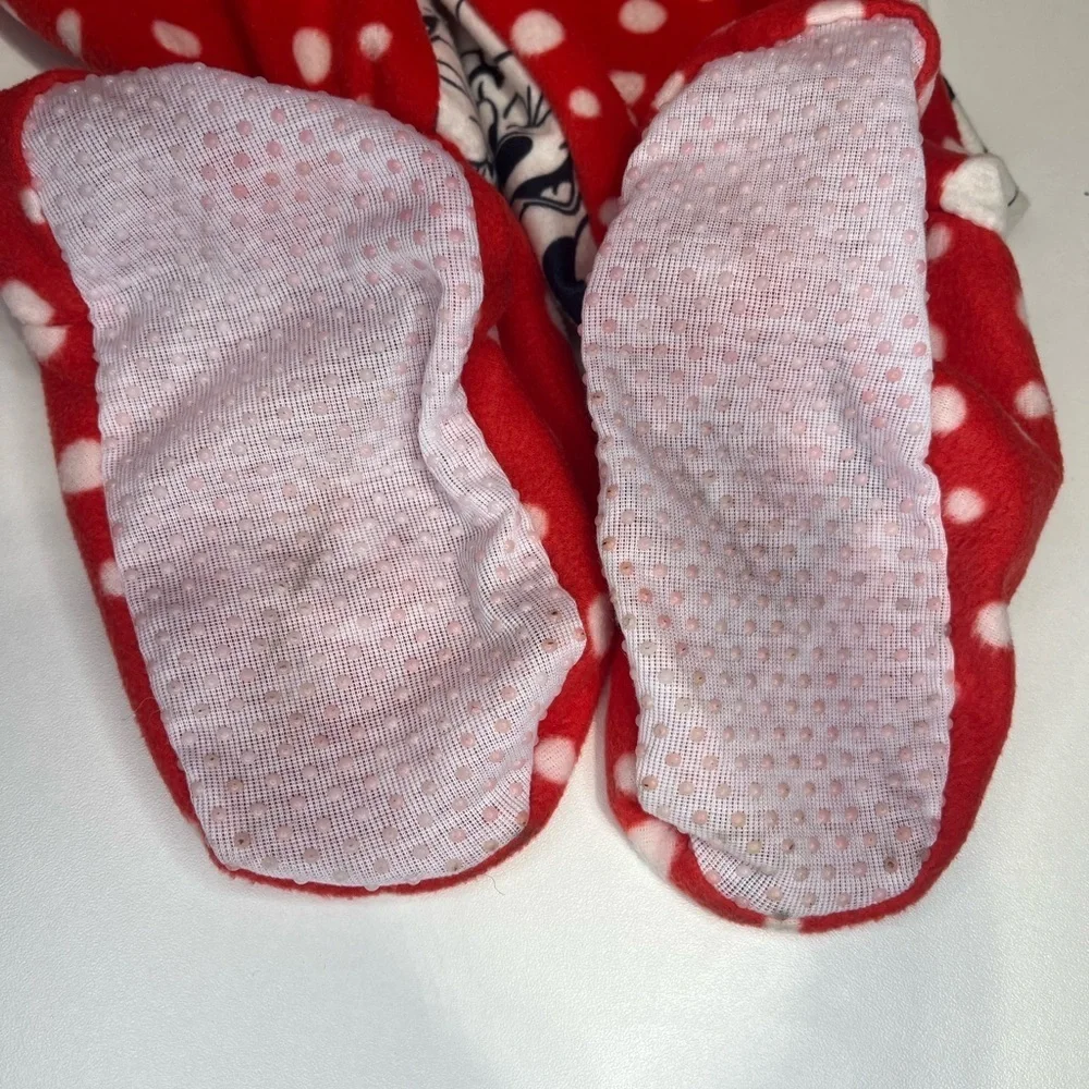 NEW Disney Minnie Mouse Red Black and White Kids Footie Fleece Pajamas